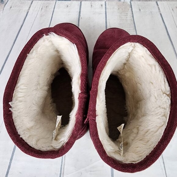 UGG Koolaburra Suede Leather Shearling Fur Lined Winter Boots Cranberry Size 4 - Picture 9 of 15